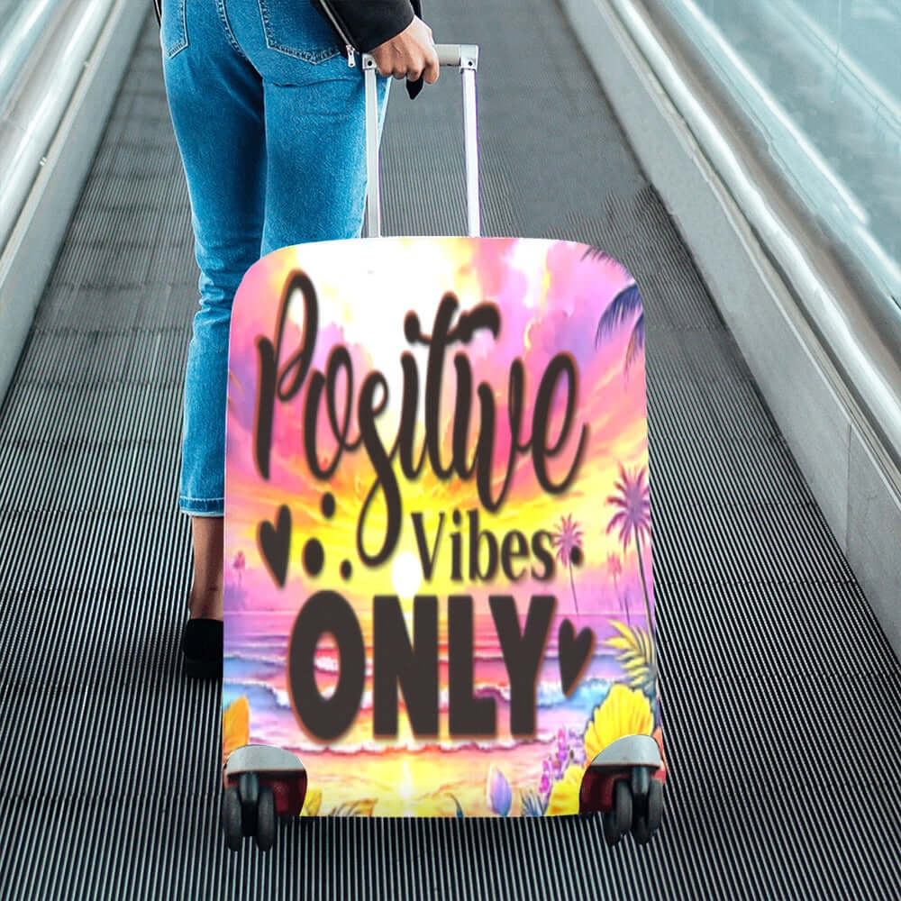 Luggage Cover 26-28 White Multi-Colored Text Positive Vibes Only