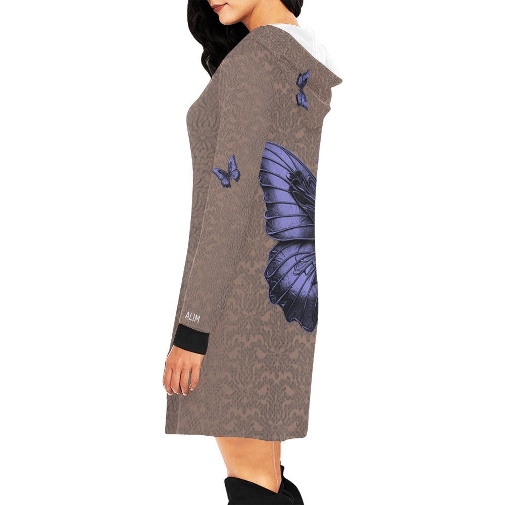 ALIM4U- Monarch Textured 2 Women's All Over Print Hoodie Mini Dress(Model H27)