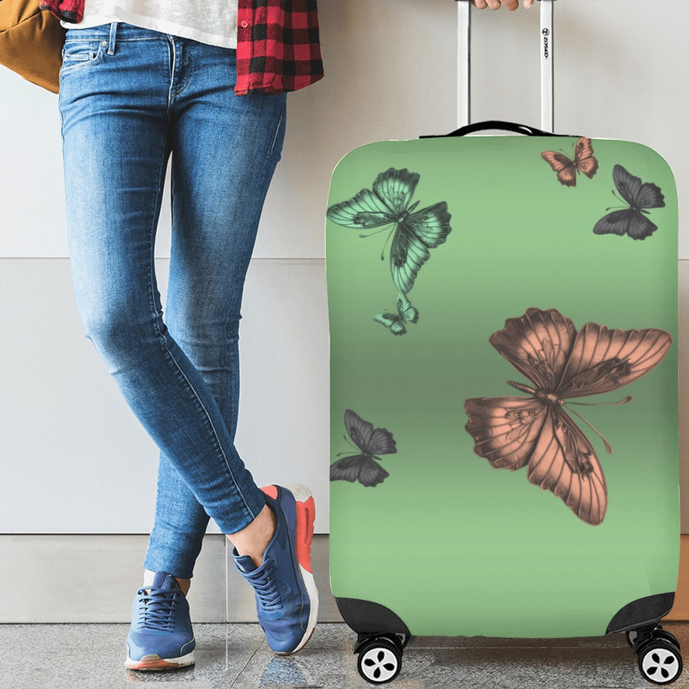 ALIM4U- Butterflies with Green Background Luggage Cover (Large Size) (26"-28")