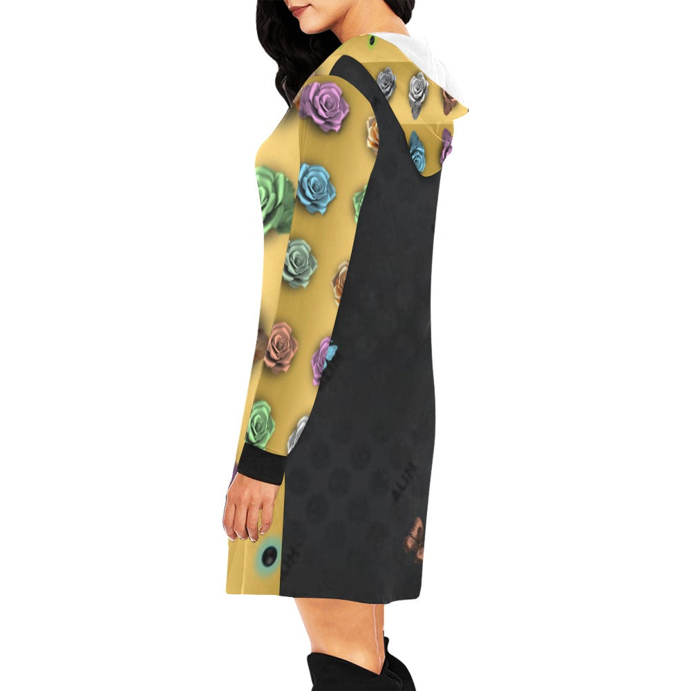 ALIM4U-(Black Back) Rows of Roses 2 Women's All Over Print Hoodie Mini Dress(Model H27)