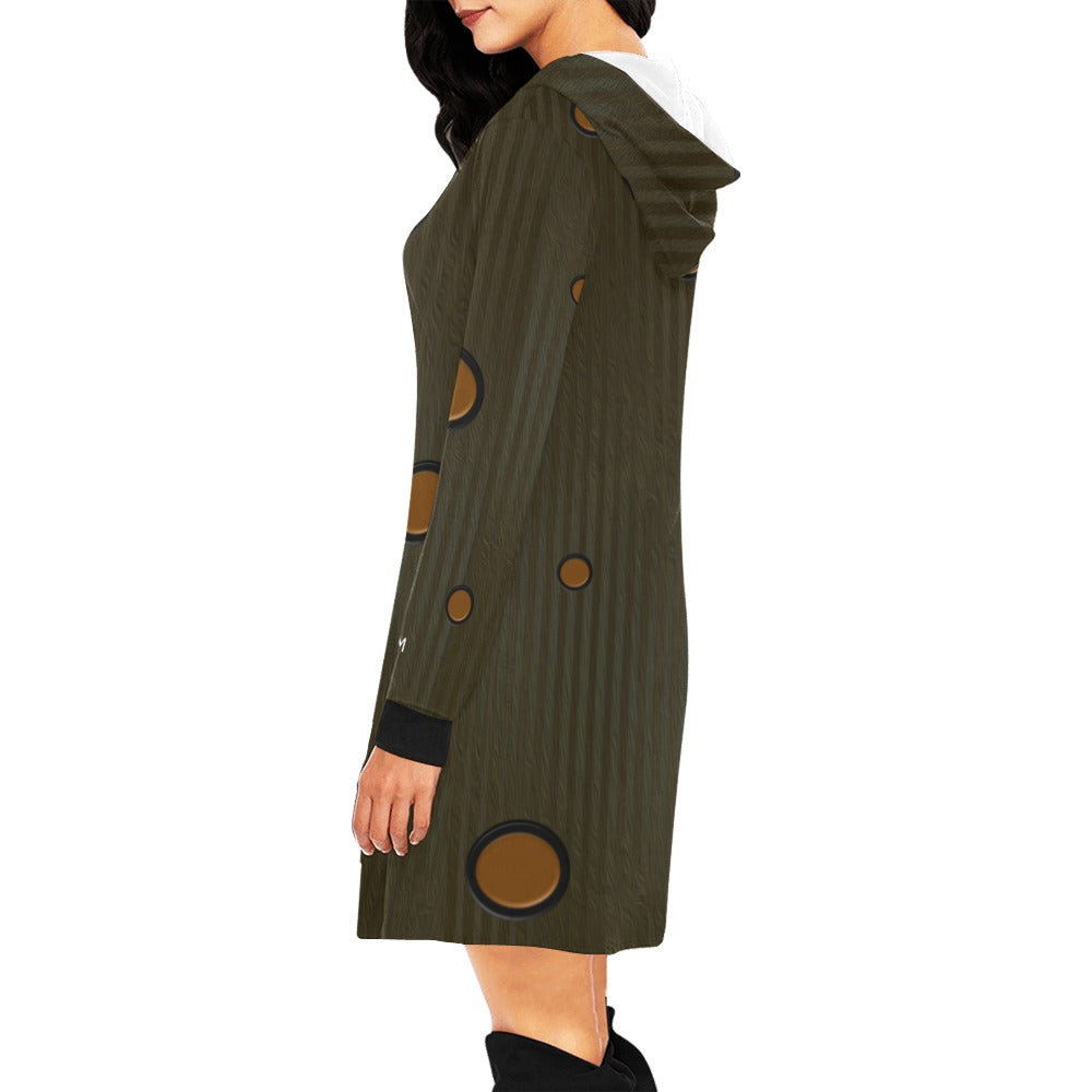 ALIM4U-Brown Spotted and Black Women's All Over Print Hoodie Mini Dress(Model H27)
