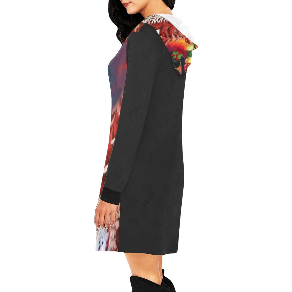 ALIM4U- Woman with Afro Christmas Scene Women's All Over Print Hoodie Mini Dress(Model H27)