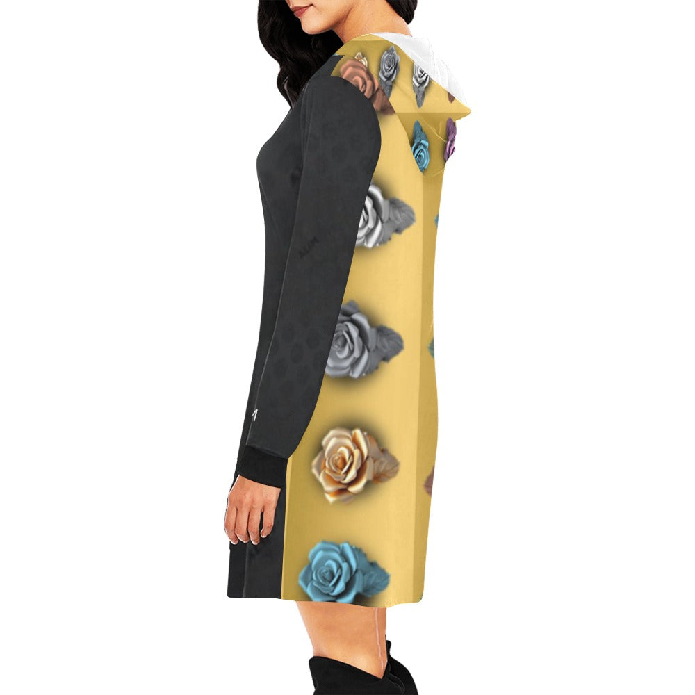 ALIM4U- (Hood and Back) Rows of Roses 4 Women's All Over Print Hoodie Mini Dress(Model H27)