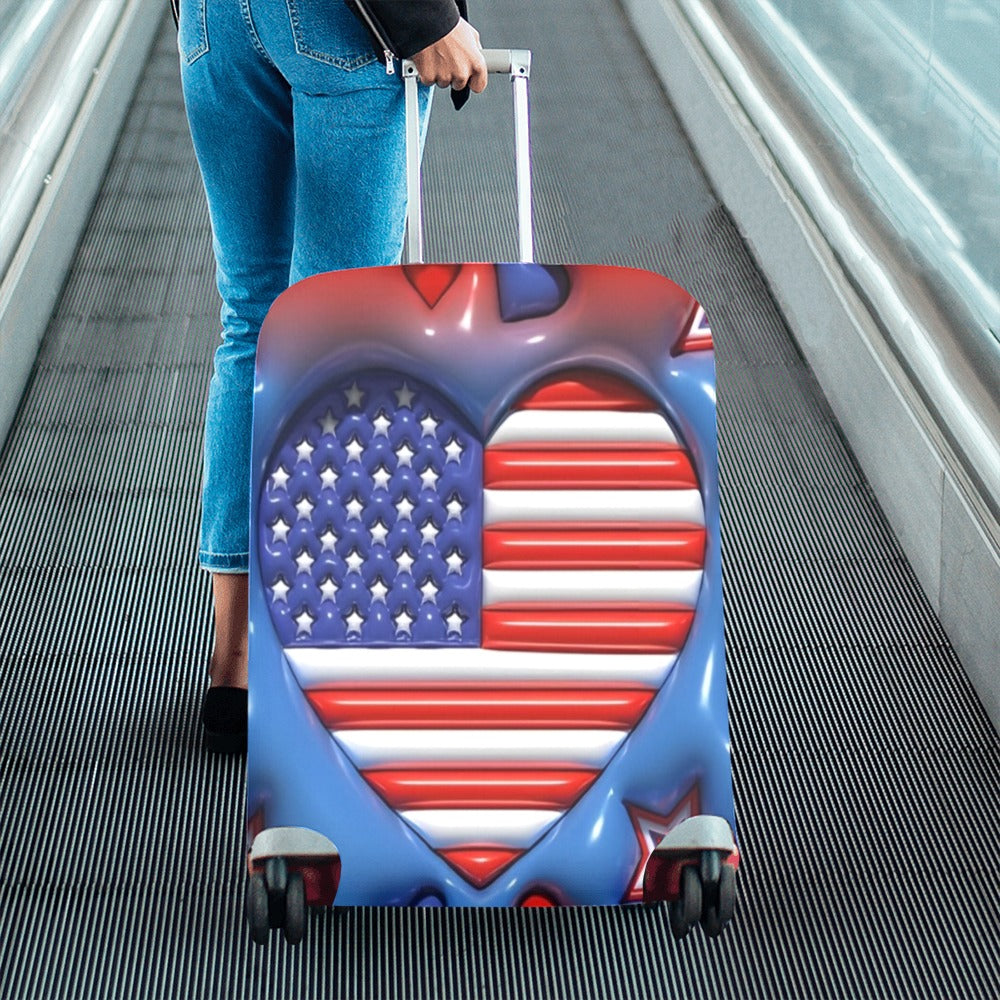 ALIM4U- American Flag Shaped as a Heart Luggage Cover (Large Size) (26"-28")