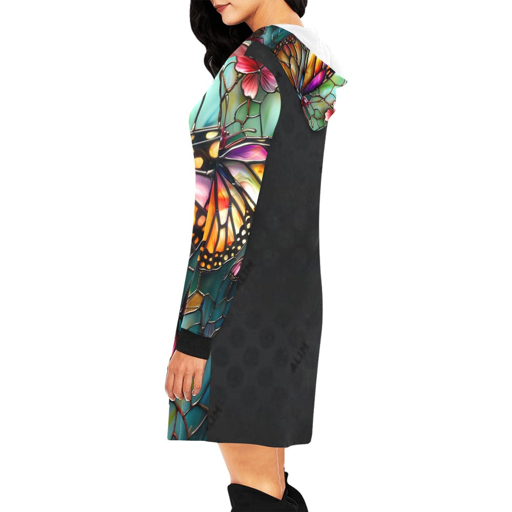 ALIM4U- Stained Glass Monarchs 2 Women's All Over Print Hoodie Mini Dress(Model H27)