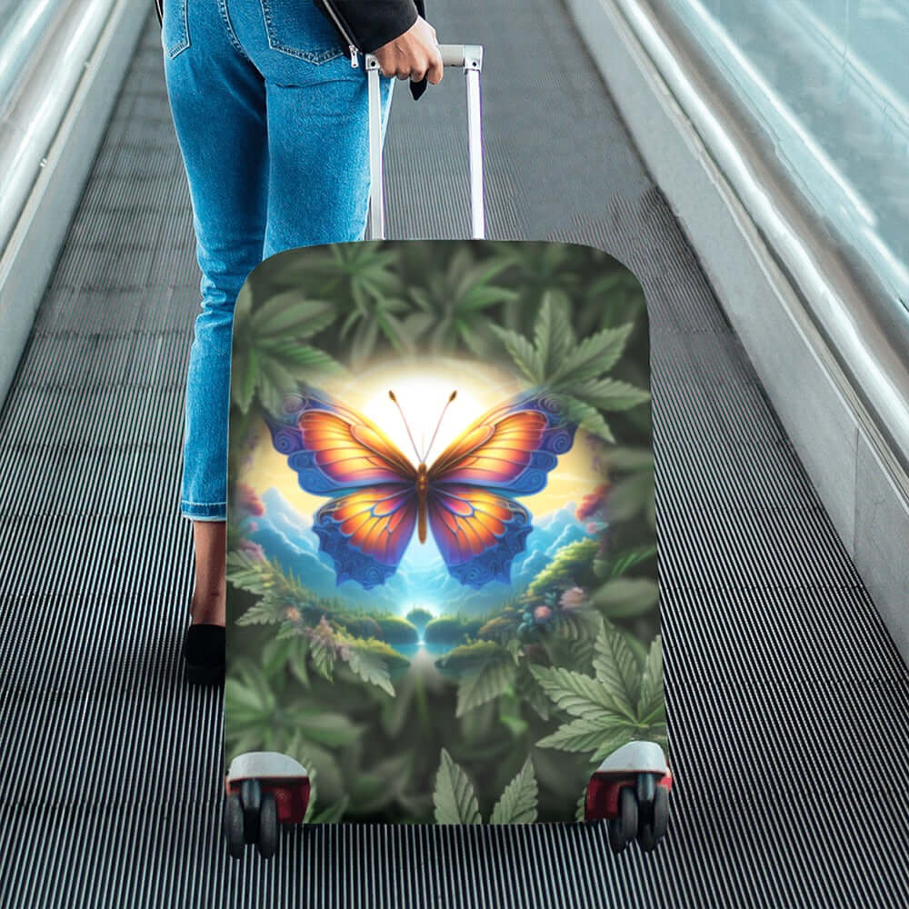 Luggage Cover Large Size Marijuana Trees Monarch Butterfly