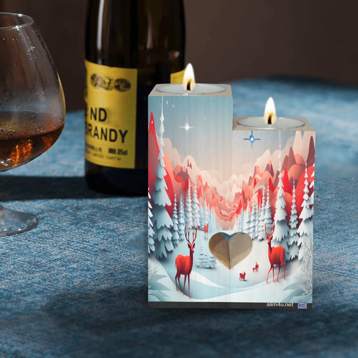 ALIM4U- Snow Drift Wooden Heart Candle Holder