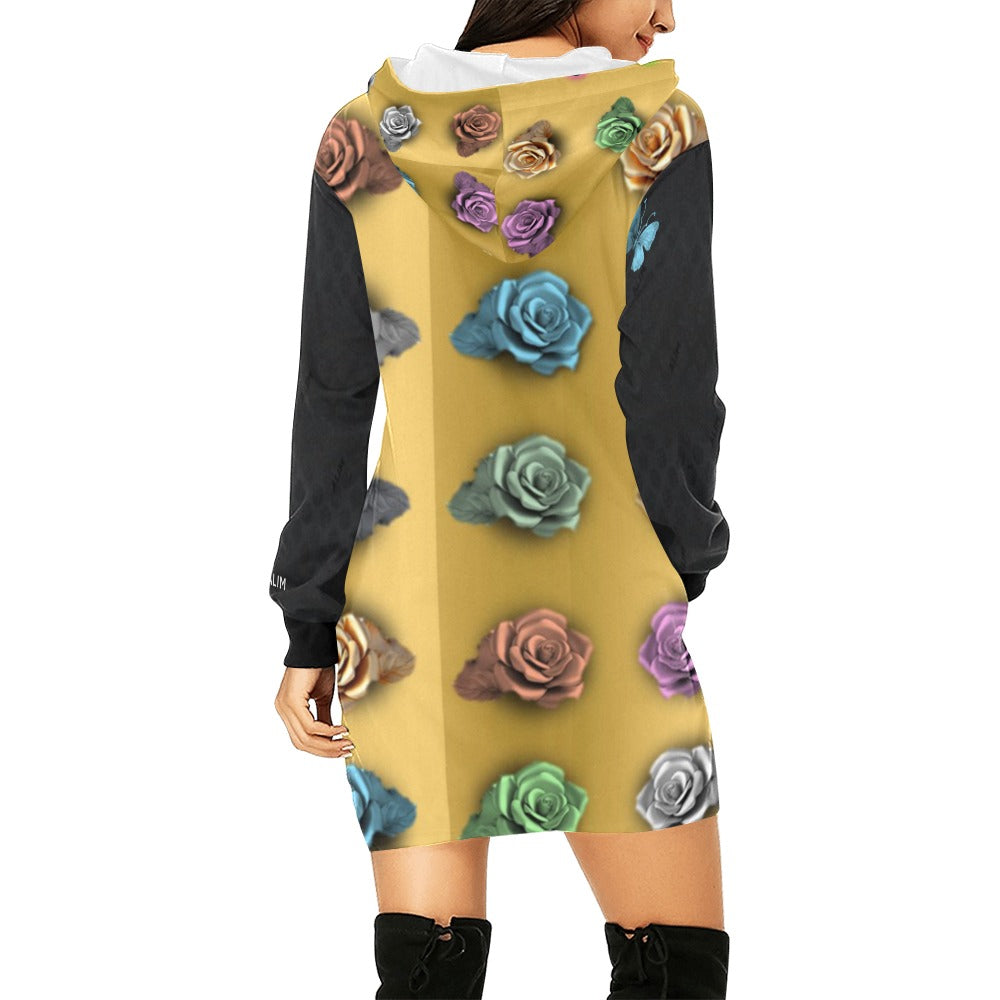 ALIM4U- (Hood and Back) Rows of Roses 4 Women's All Over Print Hoodie Mini Dress(Model H27)