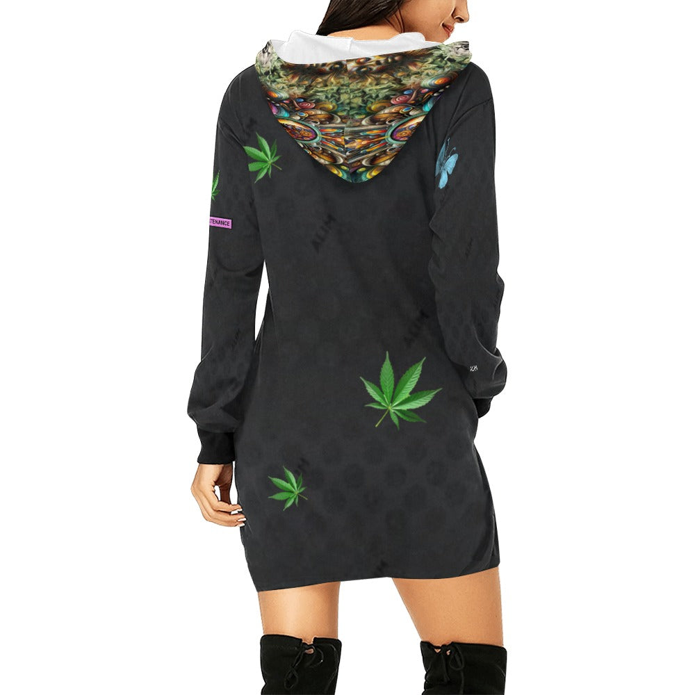 ALIM4U- Marijuana Smoking Women High Maintenance 4 Women's All Over Print Hoodie Mini Dress(Model H27)