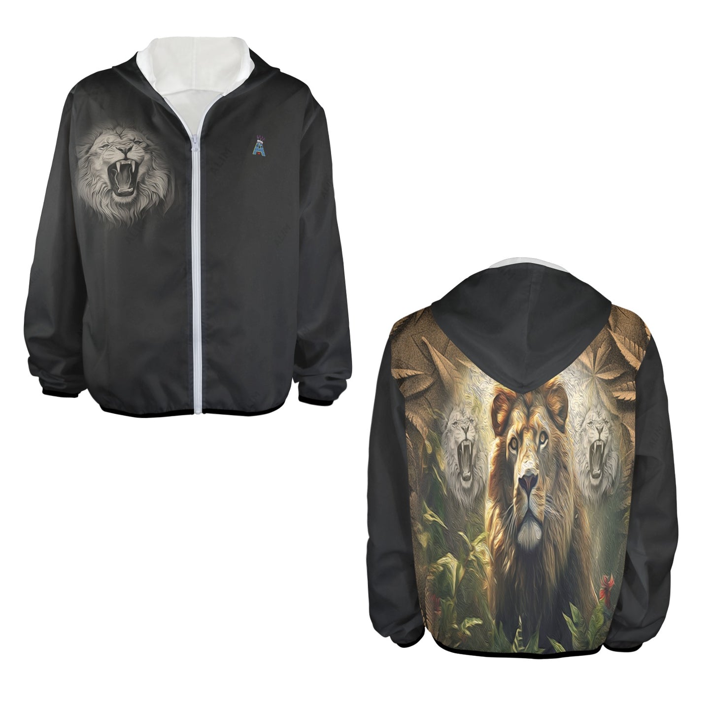 ALIM4U- (Back Image) Lion King of the Cannabis Jungle Men's Sun Protection Hoodie(Model H62)