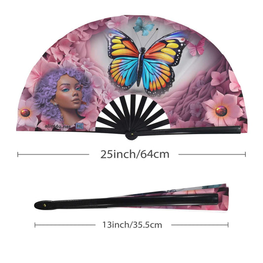 Clack Fan 006 Multi-Colored Floral Butterflies Black Women