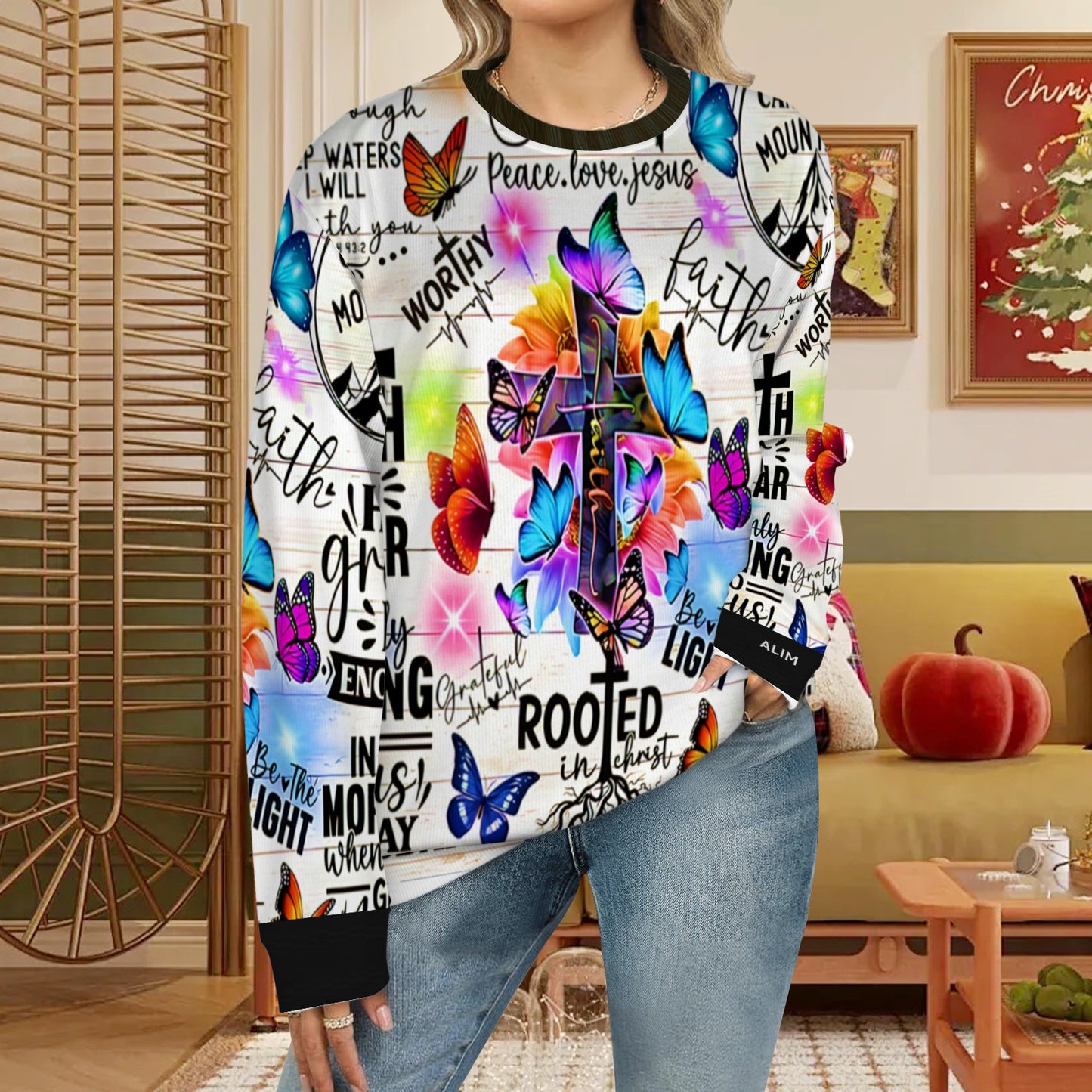 ALIM4U- Multi-Colored Faith Abstract 2 All Over Print Sweater(Large Size)