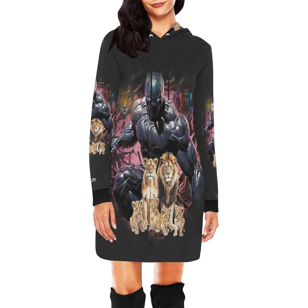 ALIM4U- Panther and Lions Women's All Over Print Hoodie Mini Dress(Model H27)
