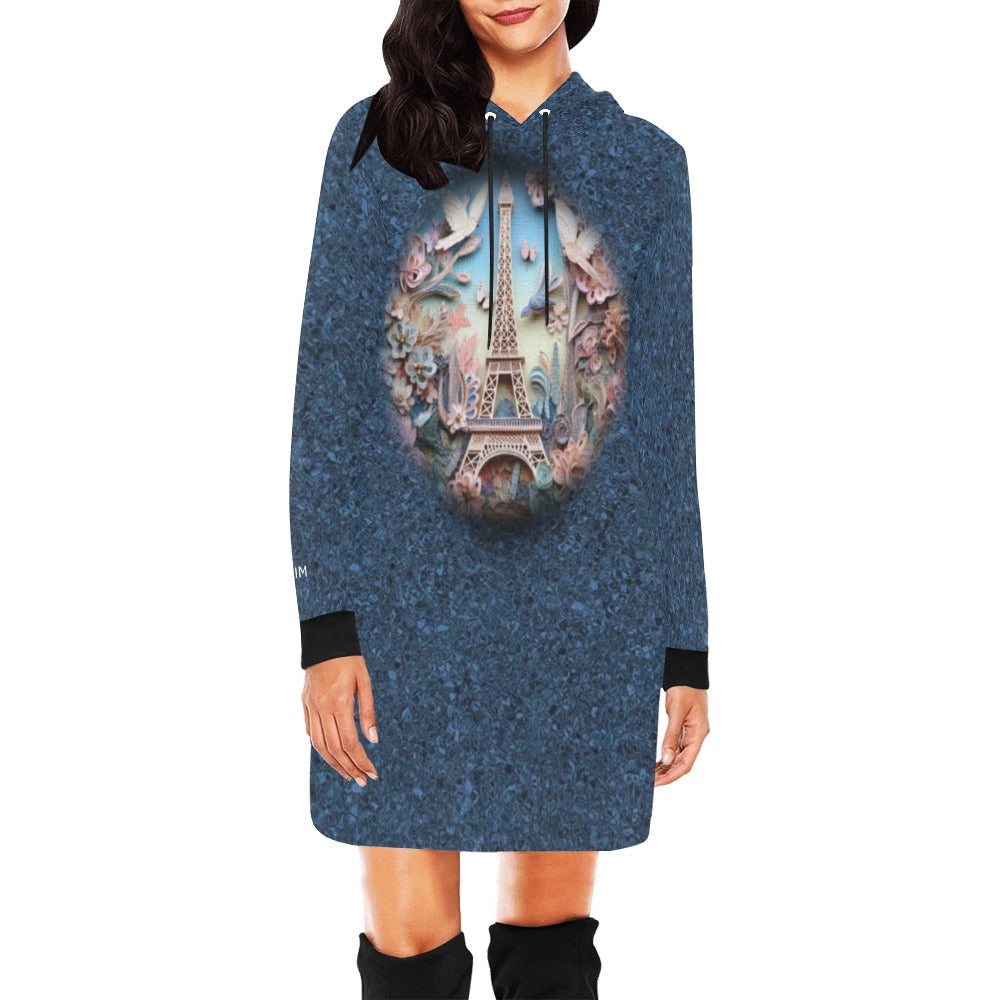 ALIM4U- Paris Eiffel Tower Women's All Over Print Hoodie Mini Dress(Model H27)