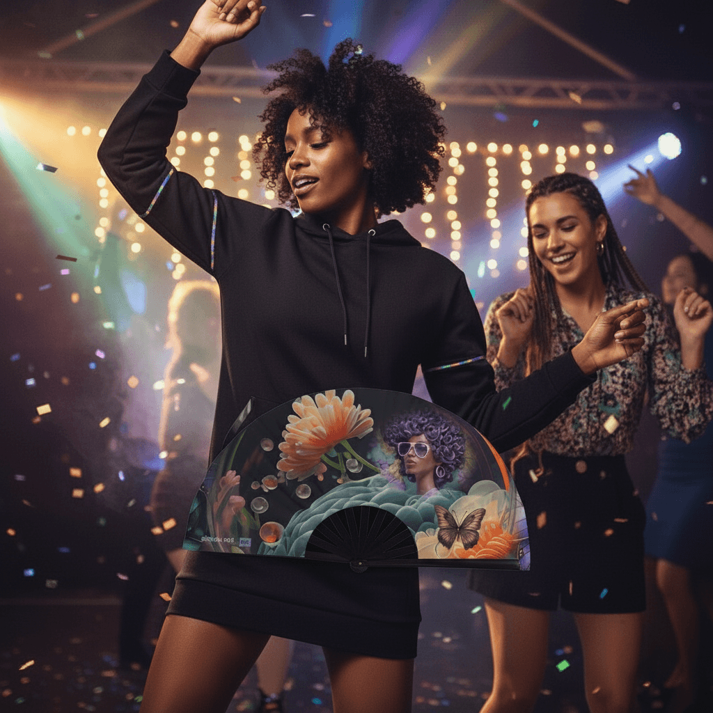 Clack Fan 0003 multi-colored Floral Butterflies Black Women