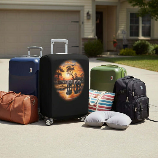 Luggage Cover Large Size Black African Elephants Basking Sunset