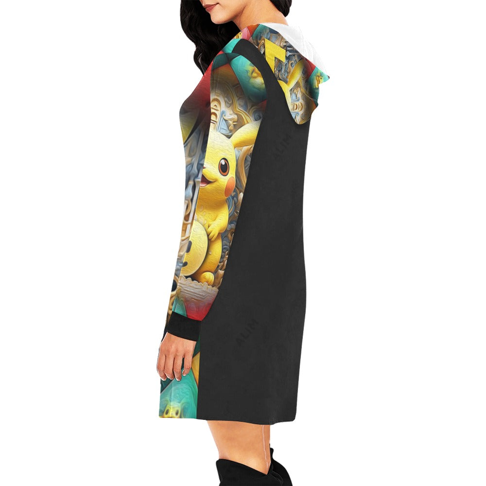 ALIM4U- Yellow Animated Character Women's All Over Print Hoodie Mini Dress(Model H27)