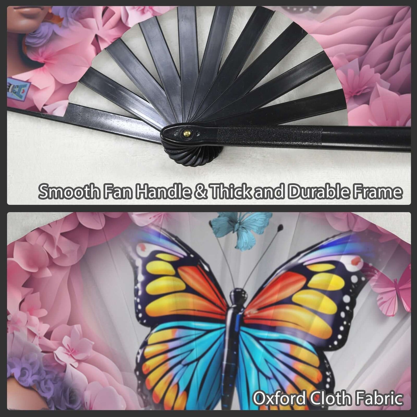Clack Fan 006 Multi-Colored Floral Butterflies Black Women