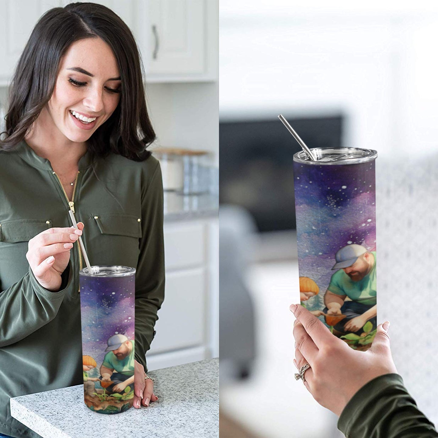 ALIM4U- A136 Drinking Cup 20 oz 20oz Tall Skinny Tumbler with Lid and Straw
