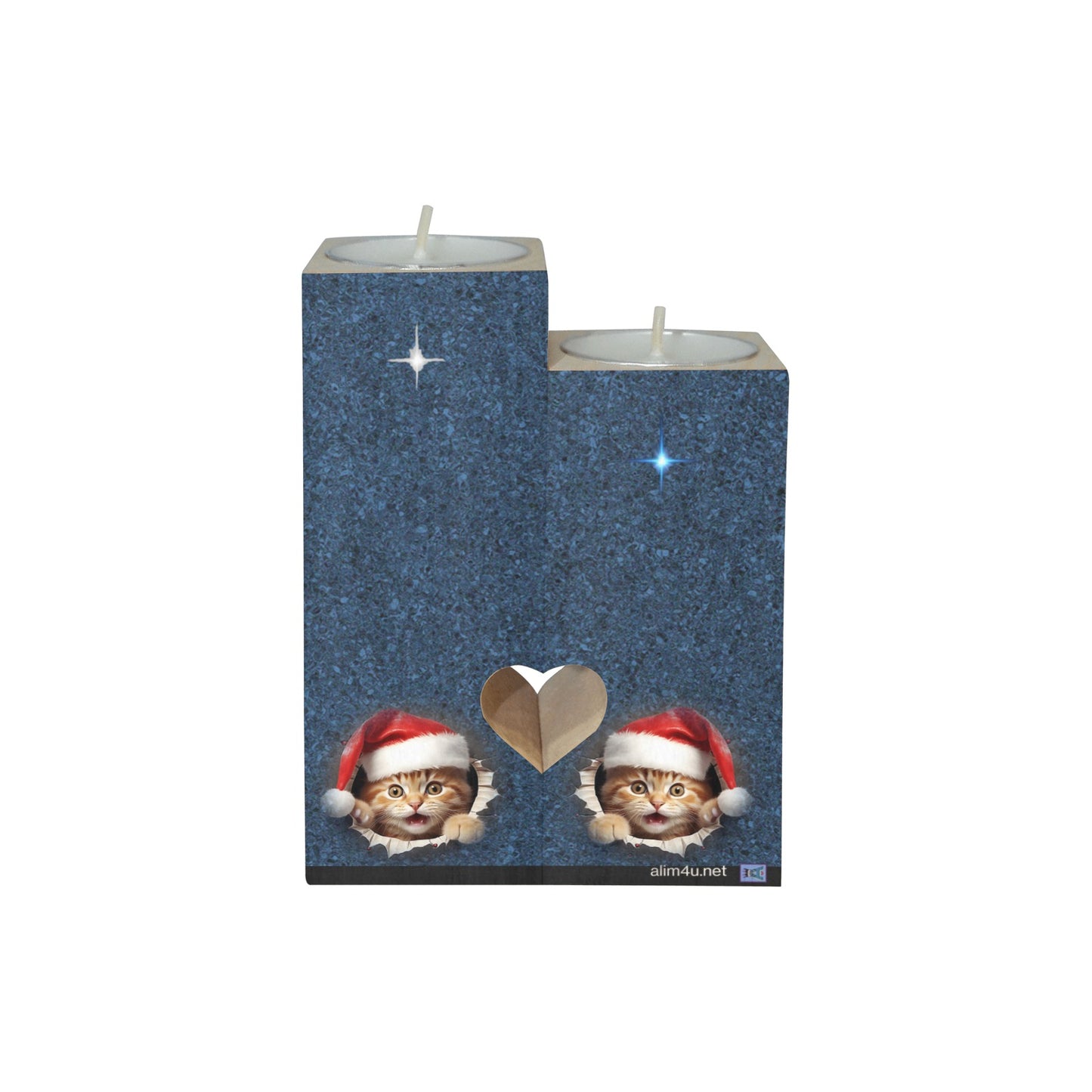ALIM4U- Kittys Christmas Wooden Heart Candle Holder