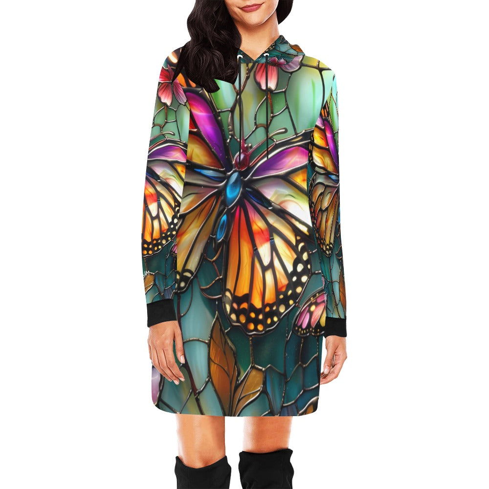 ALIM4U- Stained Glass Monarchs 2 Women's All Over Print Hoodie Mini Dress(Model H27)