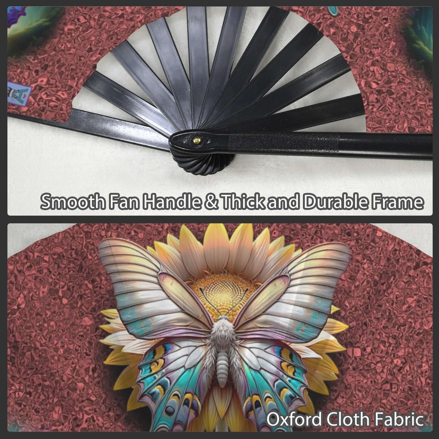 Clack Fan 007 Multi-Colored Floral Butterflies Black Women Faces
