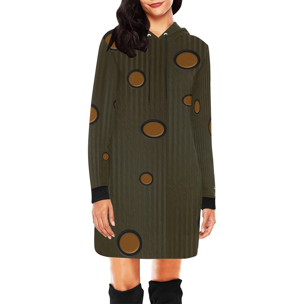 ALIM4U-Brown Spotted and Black Women's All Over Print Hoodie Mini Dress(Model H27)