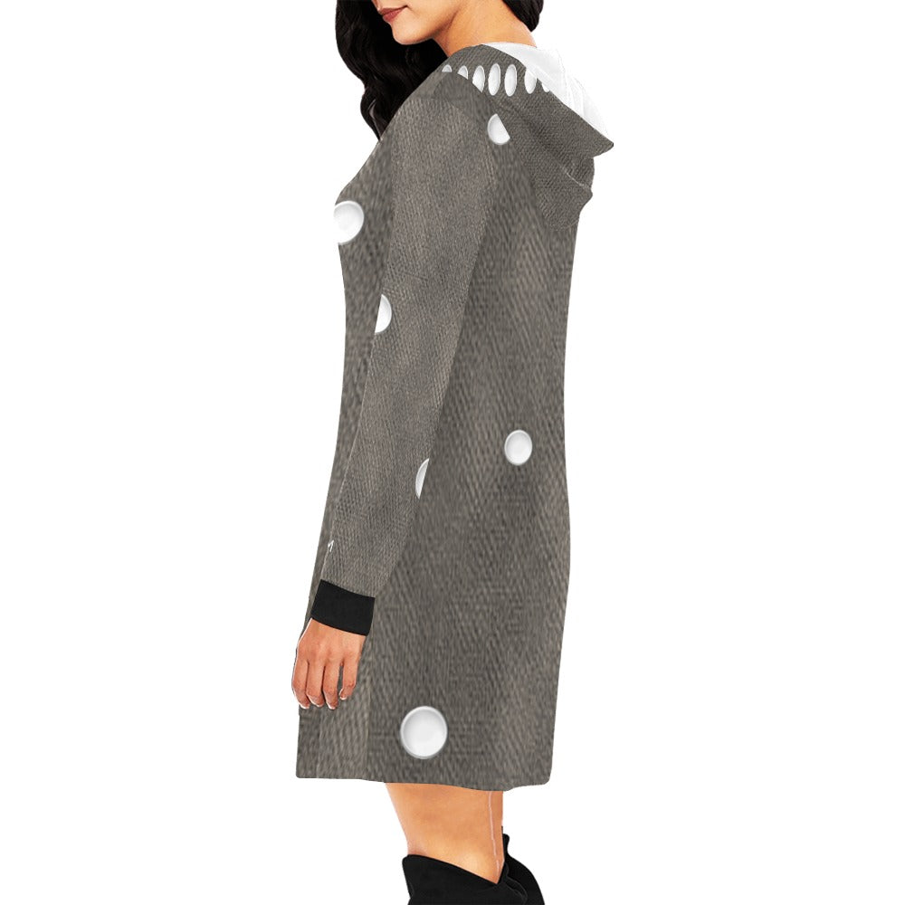 ALIM4U- Gray and White Dots Sweatshirt Dress Women's All Over Print Hoodie Mini Dress(Model H27)