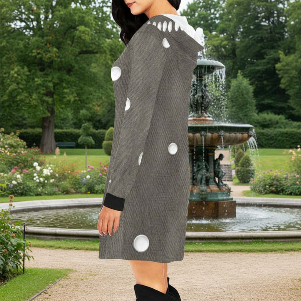 mini-hoodie-dress-h27-gray-textured-print-wlarge-white-dots Mini Hoodie Dress Model H27 Gray Textured wLarge White Dots