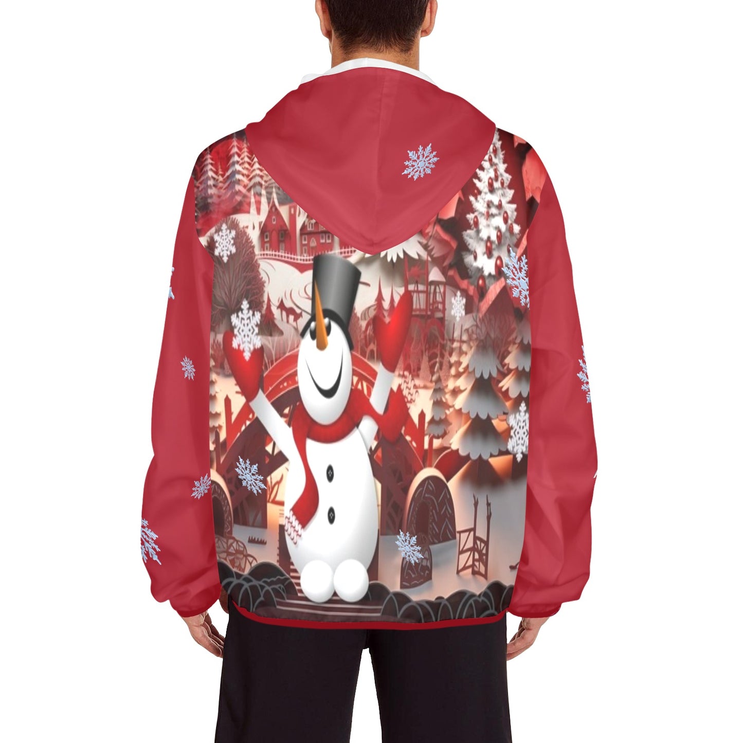 ALIM4U- (Back Image) Snowman Scene Men's Sun Protection Hoodie(Model H62)
