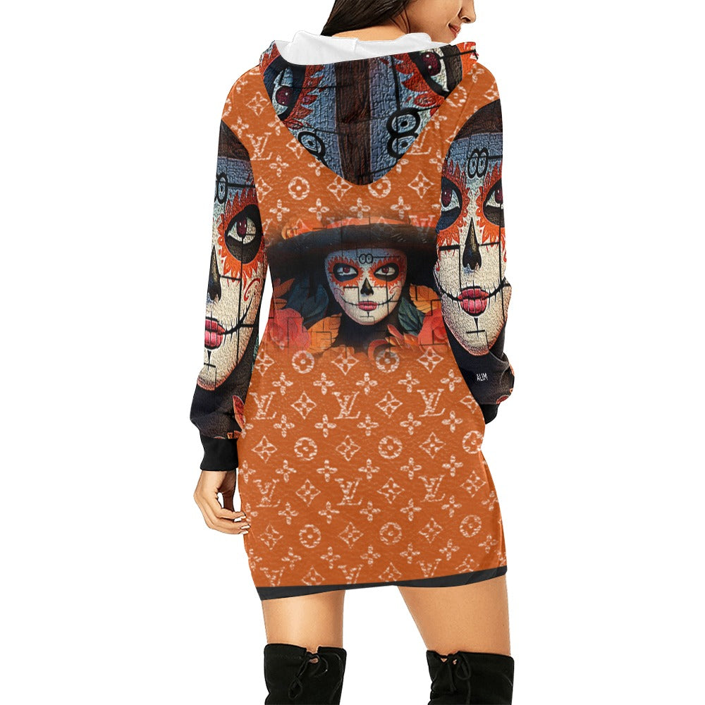 ALIM4U- Pumpkin Halloween Party Women's All Over Print Hoodie Mini Dress(Model H27)