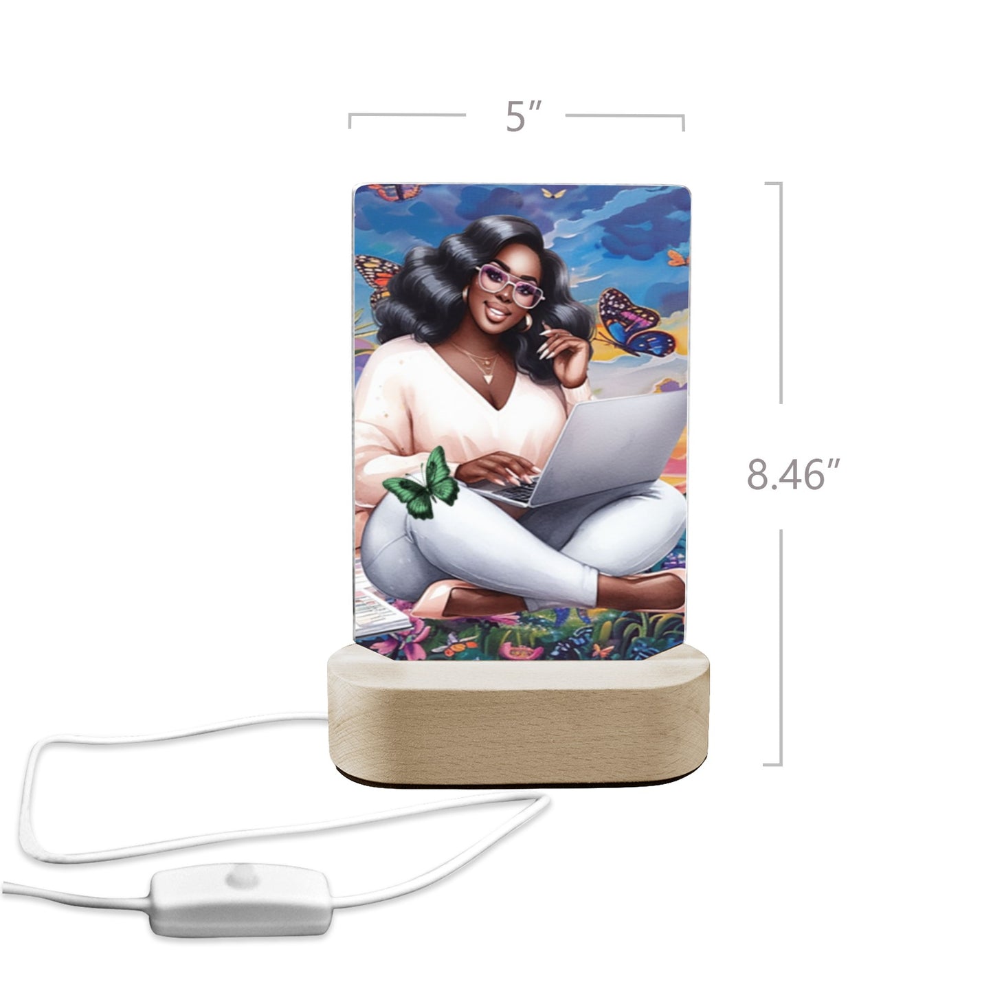 ALIM4U- Black Woman 10 Acrylic Photo Panel with Lighted Stand (Made in Queens)