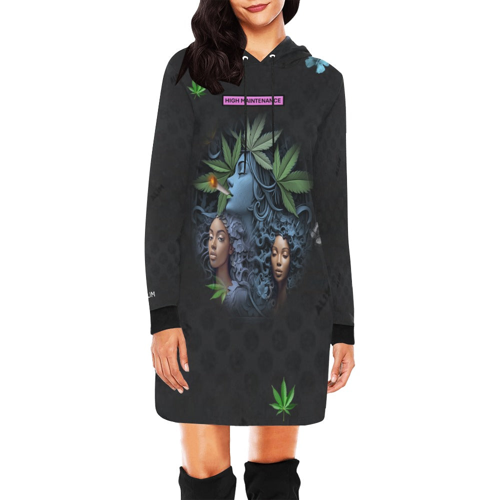 ALIM4U- Marijuana Smoking Women High Maintenance 2 Women's All Over Print Hoodie Mini Dress(Model H27)