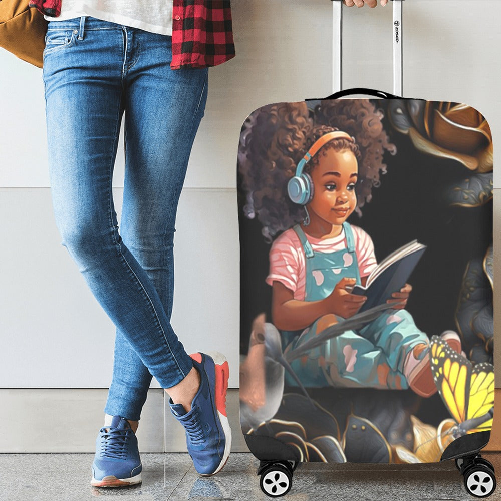 ALIM4U- Young Black Girl Studying Luggage Cover (Large Size) (26"-28")