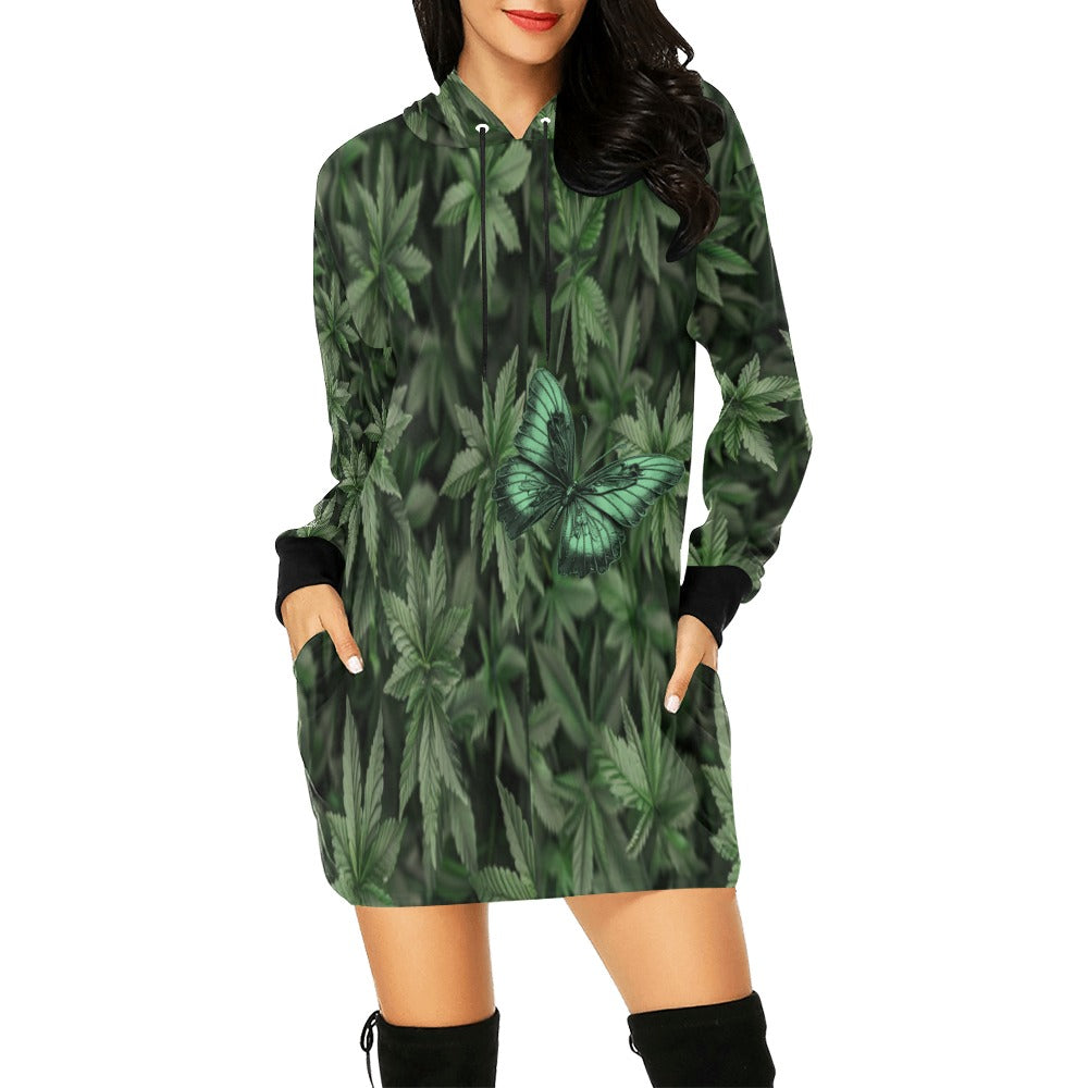 ALIM4U- Marijuana Trees Women's All Over Print Hoodie Mini Dress(Model H27)