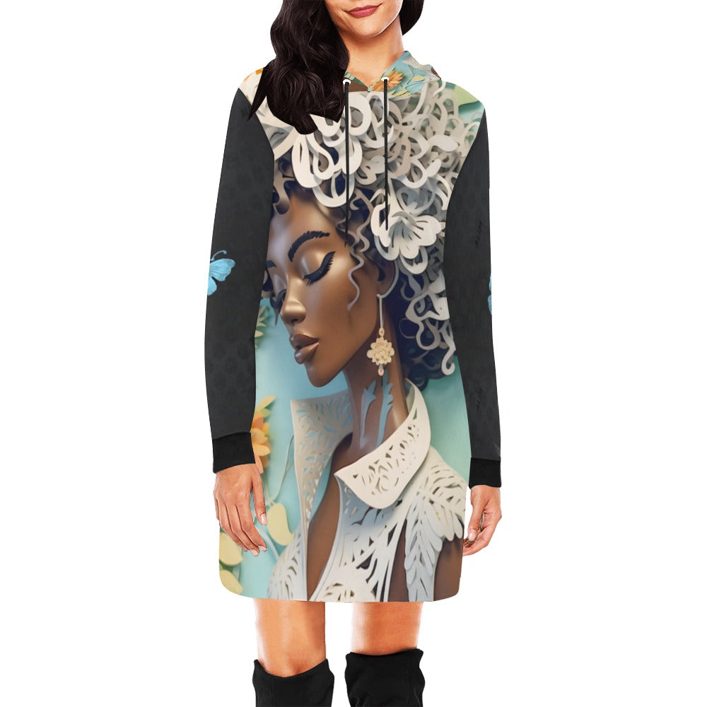 ALIM4U- Black Woman 6 Women's All Over Print Hoodie Mini Dress(Model H27)