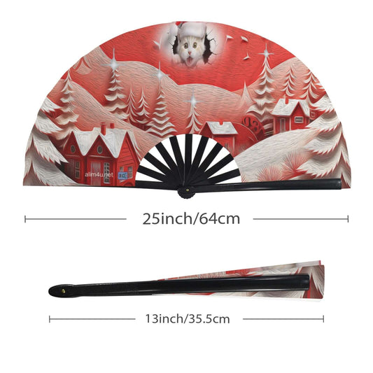 Clack Fan Multi-Colored Floral Butterflies FacesDecorative fan with winter scene design and measurements on a white background