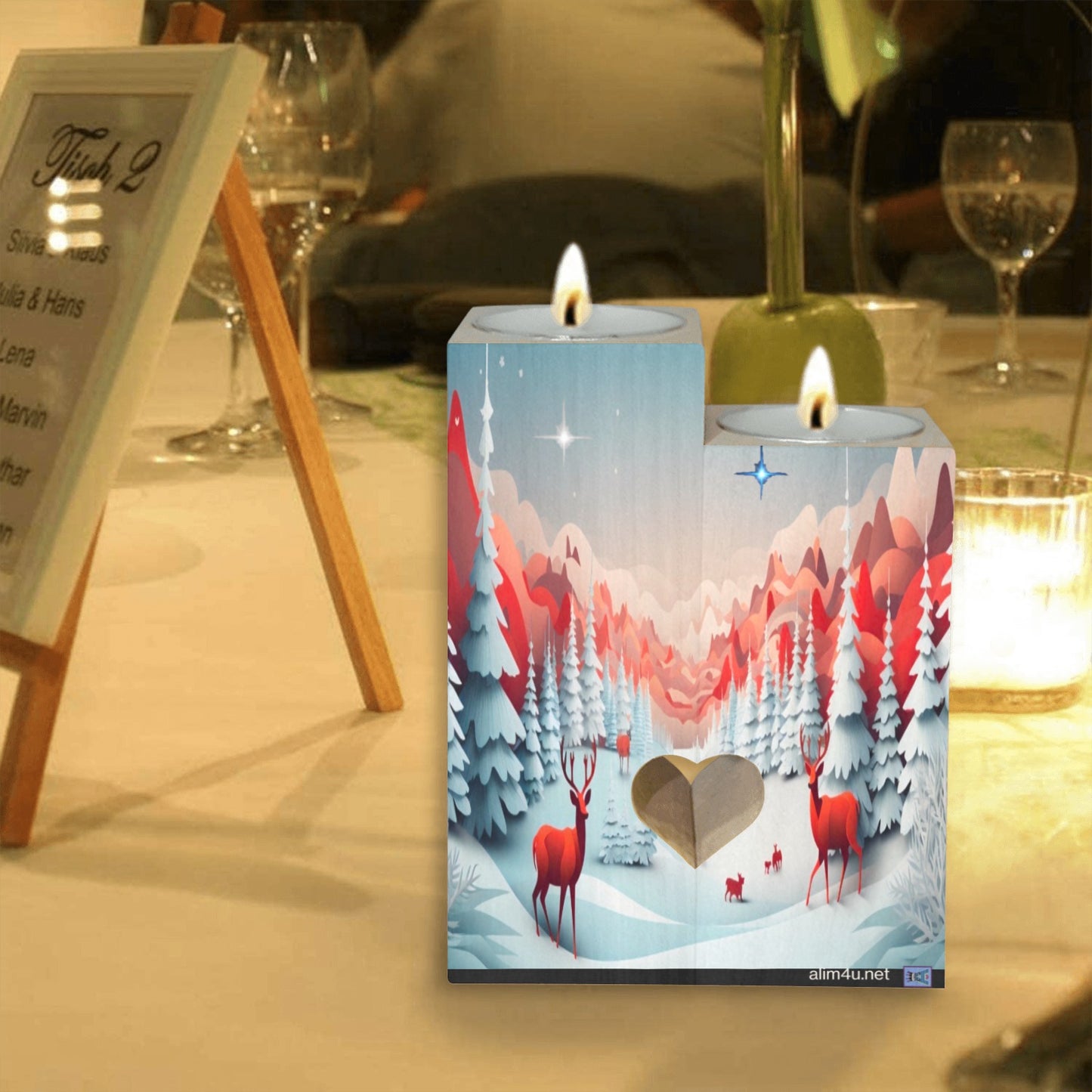 ALIM4U- Snow Drift Wooden Heart Candle Holder