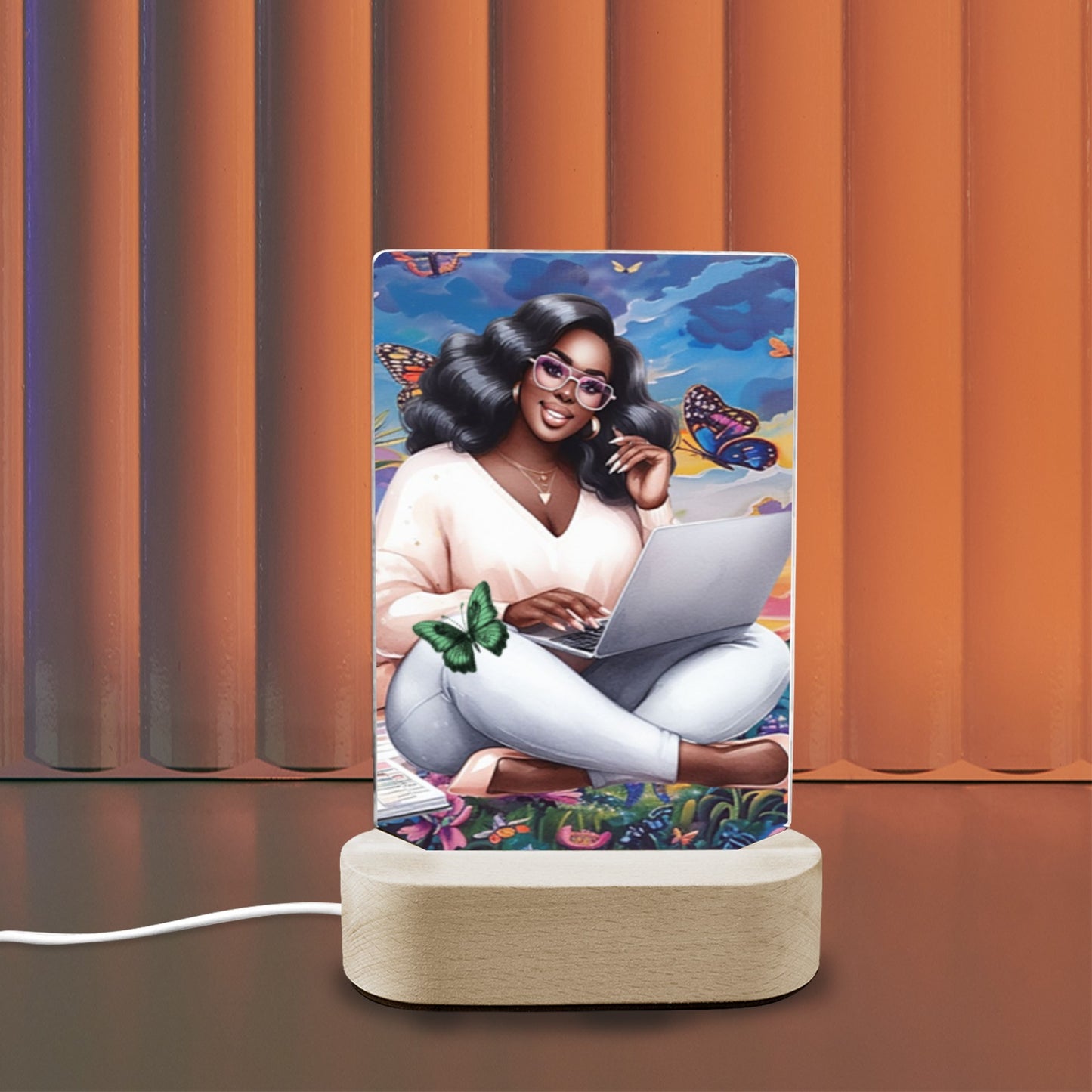 ALIM4U- Black Woman 10 Acrylic Photo Panel with Lighted Stand (Made in Queens)