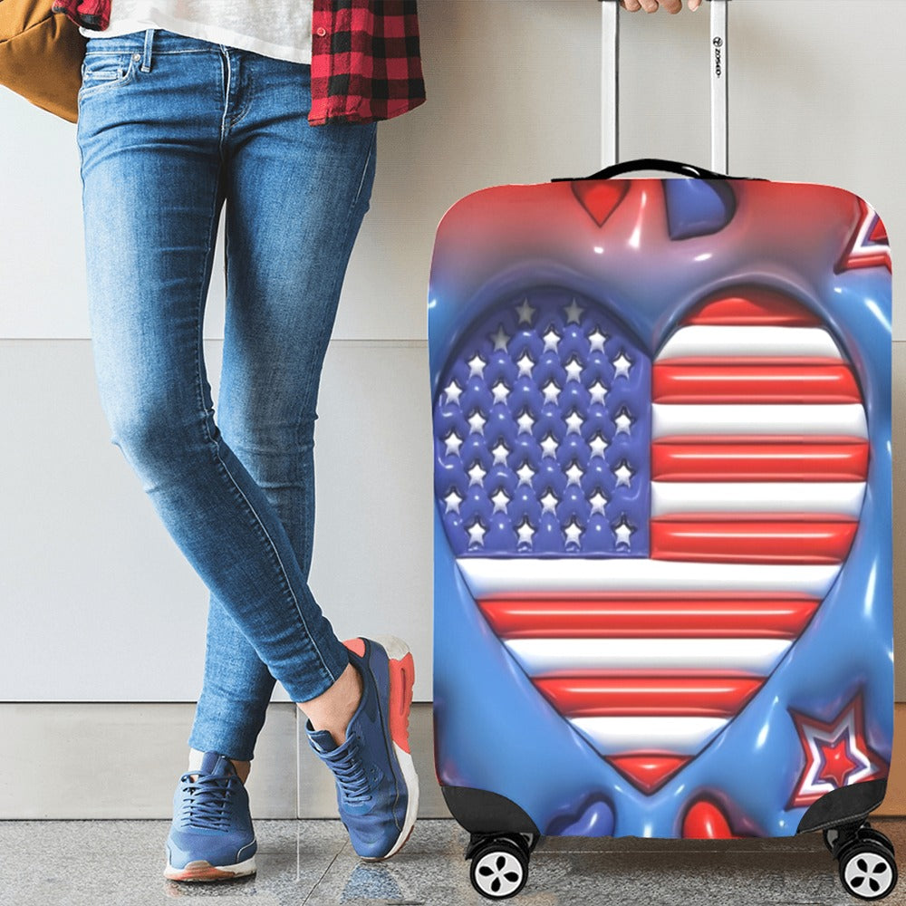 ALIM4U- American Flag Shaped as a Heart Luggage Cover (Large Size) (26"-28")
