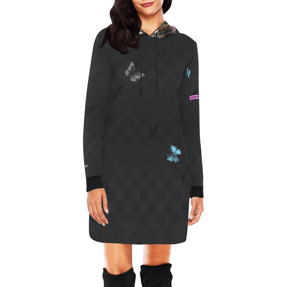 ALIM4U Women Marijuana Smokers (Image on Back) on Black Standard Women's All Over Print Hoodie Mini Dress(Model H27)