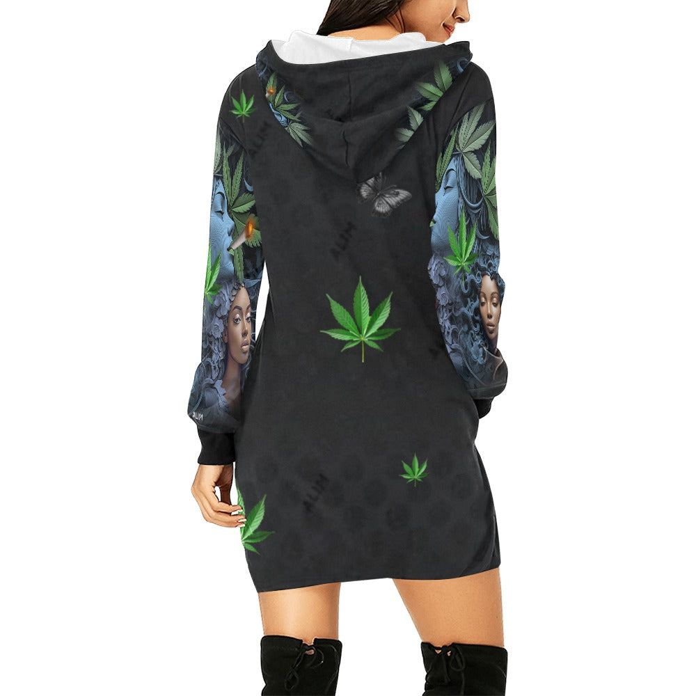 ALIM4U- Marijuana Smoking Women High Maintenance 3 Women's All Over Print Hoodie Mini Dress(Model H27)