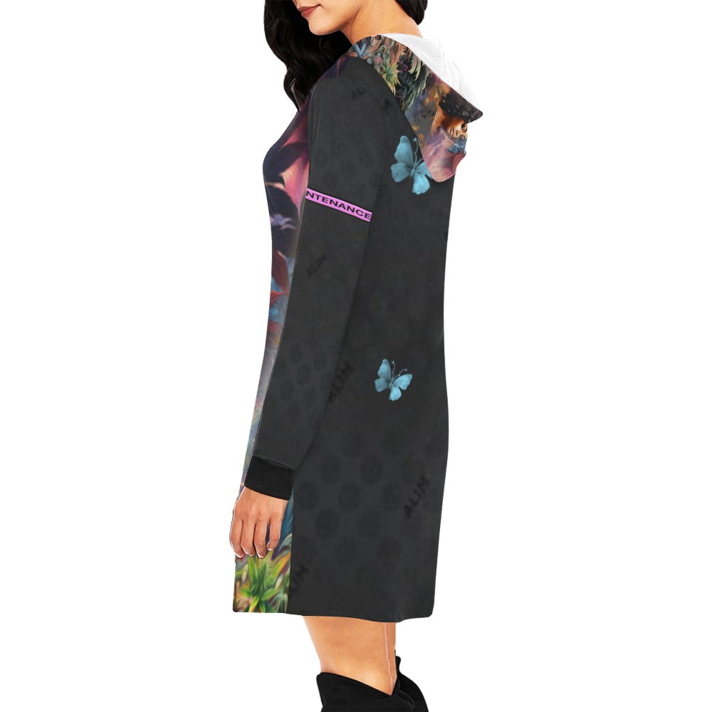 ALIM4U- Women Marijuana Smokers High Maintenance 5 Women's All Over Print Hoodie Mini Dress(Model H27)