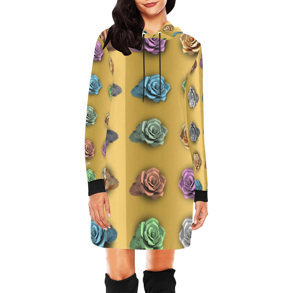 ALIM4U- (Entire Coverage) Rows of Roses 3 Women's All Over Print Hoodie Mini Dress(Model H27)