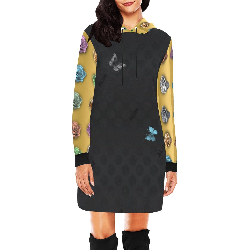 ALIM4U- (Hood and Sleeves) Rows of Roses 1 Women's All Over Print Hoodie Mini Dress(Model H27)