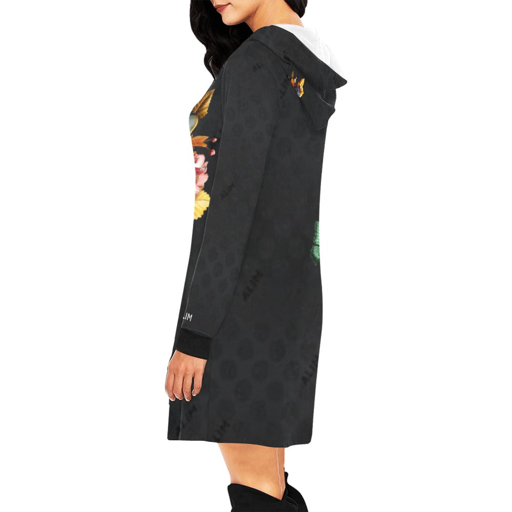 ALIM4U- Multi-Colored Monarch Butterfly 1 Women's All Over Print Hoodie Mini Dress(Model H27)