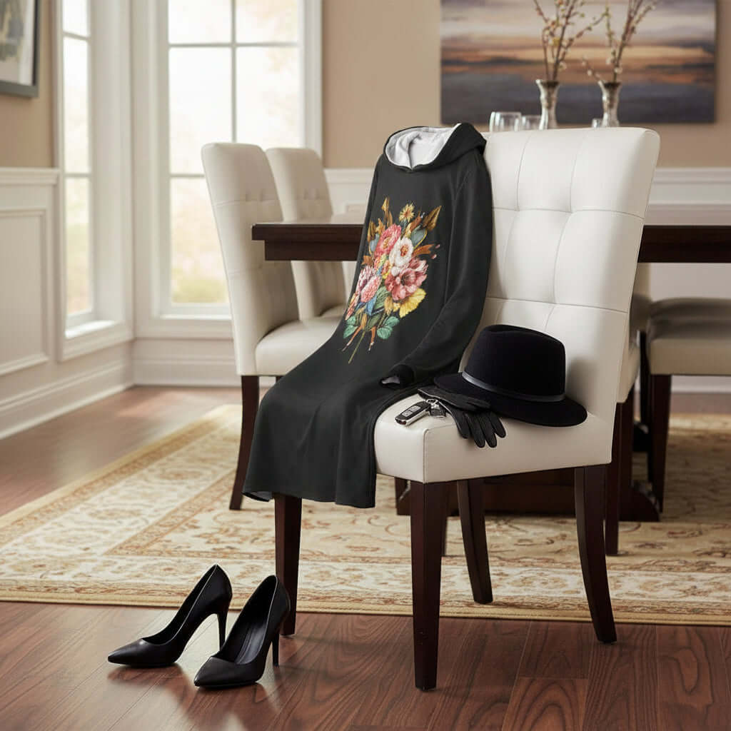 ALIM4U- 1 Black Hoodie Mini Dress Colorful Monarch Butterfly