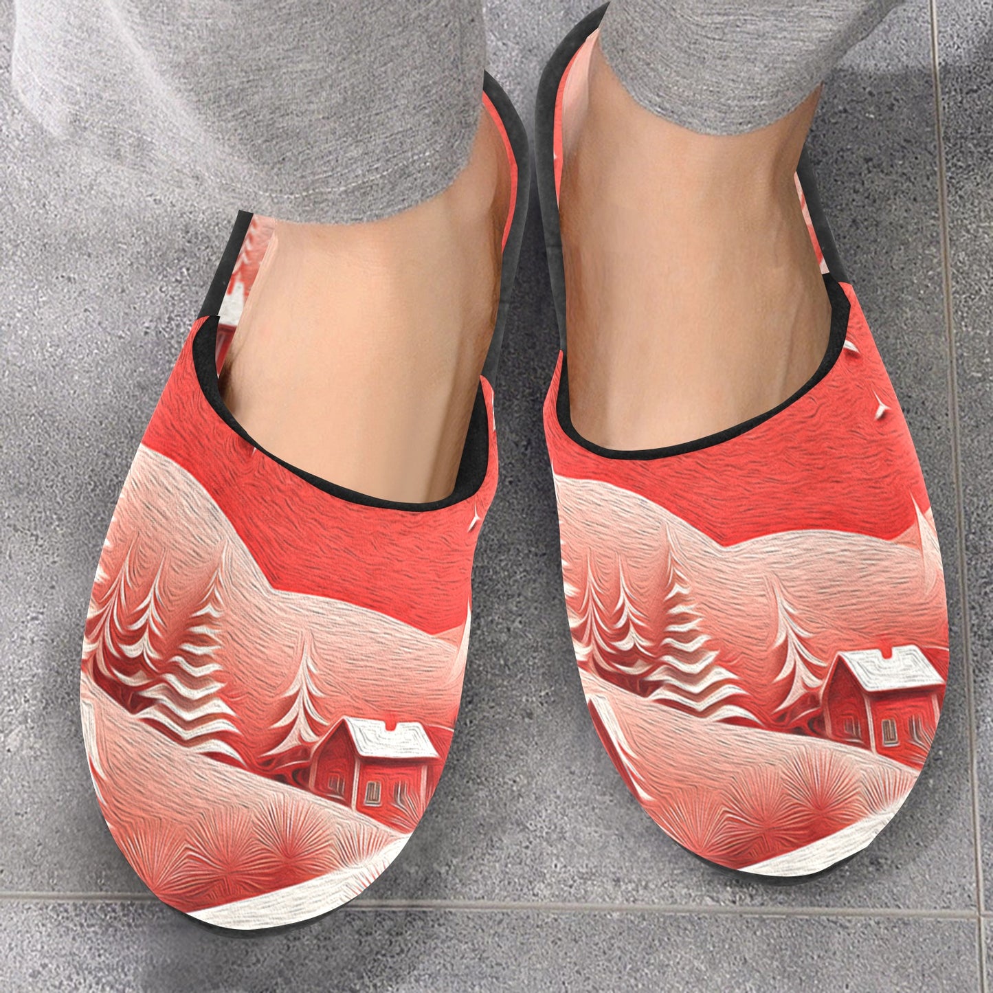 ALIM4U- Men's Comfy Christmas Scenery Slippers (Model 0601)