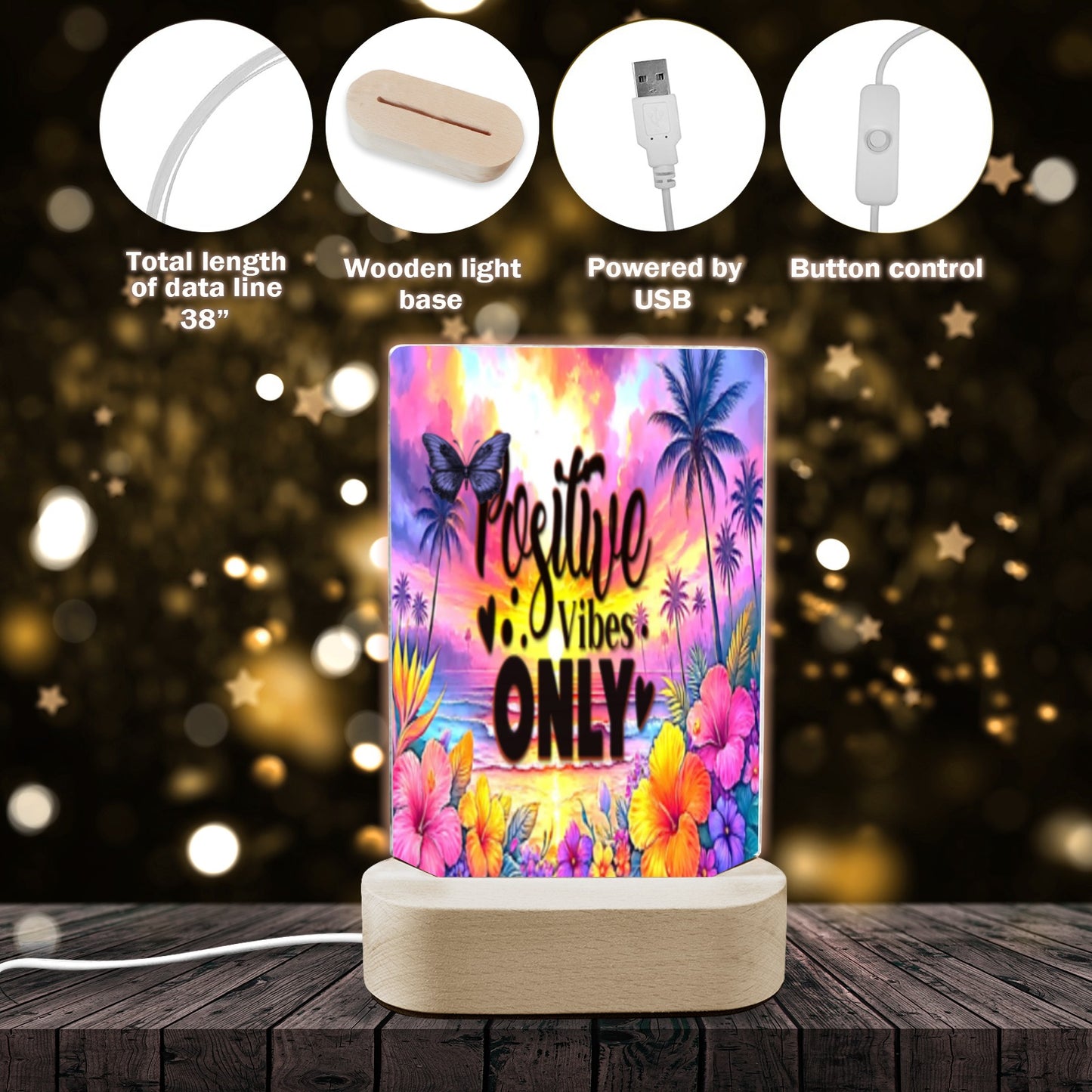 ALIM4U- Positive Vibes Acrylic Photo Panel with Lighted Stand (Made in Queens)
