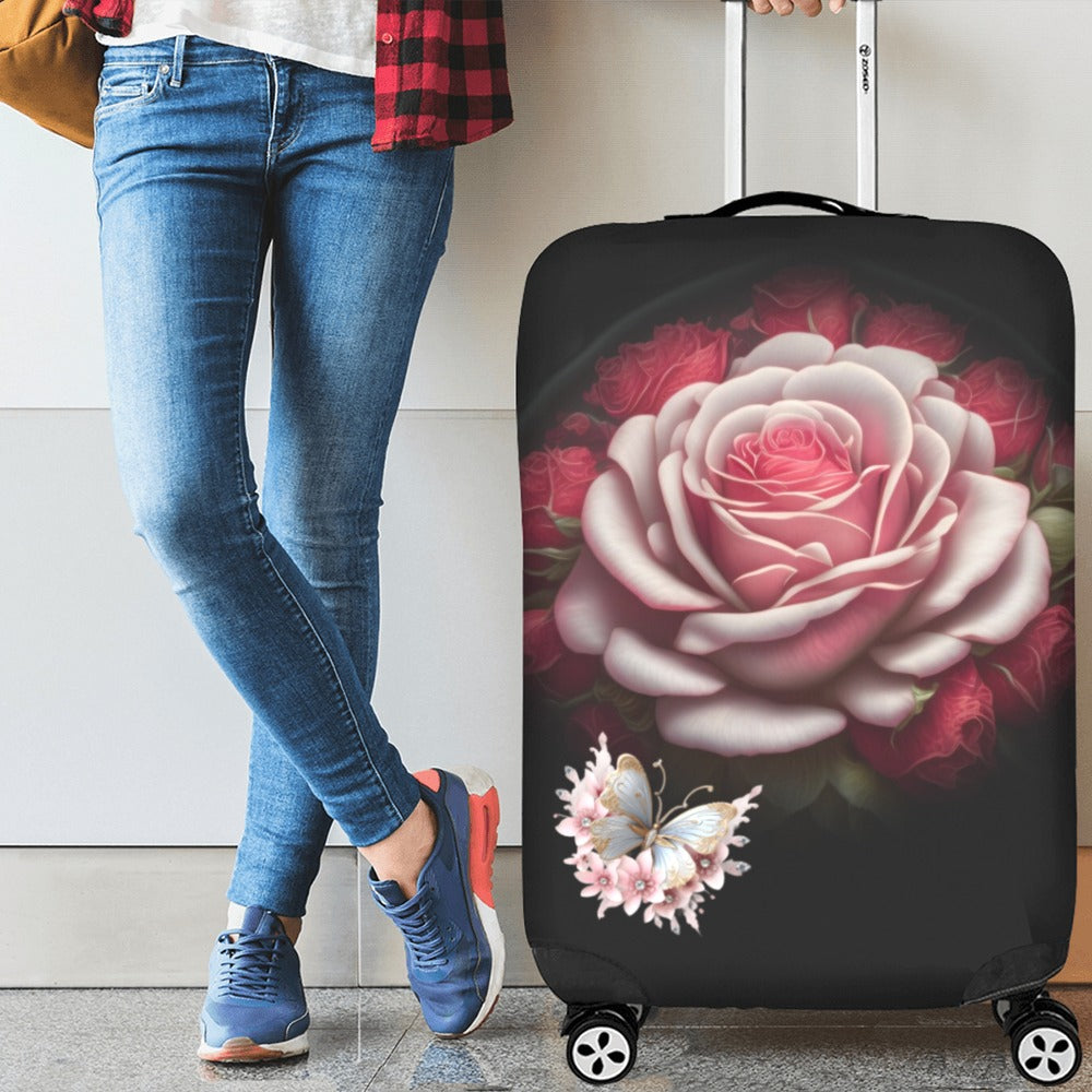 ALIM4U- Large Pink Rose Luggage Cover (Large Size) (26"-28")